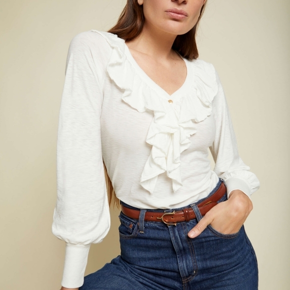 NWT Nation LTD Lalita Ruffle top Size xs cotton ivory white - Picture 5 of 6